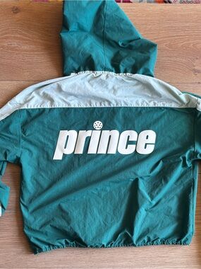 🏸🎾 Prince Pro 🎾🏸
 Green Windbreaker Jacket with Hood and Pockets, M 
Green w str